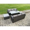 Fimous Patio Rattan Garden Furniture Set with Oblong Rectangular Dining Table 2 Big Footstool 5 Pieces Outdoor Lounge Sofa Set Dark Grey Mixed