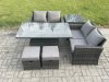 Fimous 6 Pieces Garden Furniture Sets Poly Rattan Outdoor Patio Height Adjustable Rising Lifting Table Sofa Dining Set with Side Table 2 Small Footstools