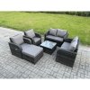 Fimous 7 Seater Rattan Sofa Set Outdoor Garden Furniture Set with Square Coffee Table Loveseat Sofa Reclining Chairs Big Footstool Dark Grey Mixed