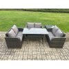 Fimous Wicker PE Rattan Sofa Outdoor Garden Furniture Set with Rectangular Dining Table Side Table Dark Grey Mixed