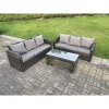 Fimous Dark Grey PE Wicker High Back Rattan Garden Furniture Set Lounge Sofa 3 Seater Sofa Set Outdoor Rectangular Coffee Table 6 Seater