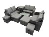 Fimous Outdoor Love Sofa Coffee Table Set Garden Rattan Furniture Set 10 Seater with 4 Stools Side Table Dark Grey