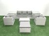 Fimous Rattan Garden Furniture Set with 3 Seater Sofa 2 Chair Rectangular Coffee Table Big Footstool 2 Side Tables Light Grey Mixed 6 Seater