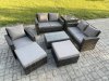 Fimous Rattan Garden Furniture Set 7 Seater Patio Outdoor Lounge Sofa Chair Set with Rectangular Coffee Table 2 Big Footstool Side Table Dark Grey Mixed