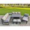 Fimous Garden Aluminium Furniture Set Dark Grey 10 Seater Outdoor Patio Adjustable Rising Lifting Dining Table with 3 Footstools Dark Grey