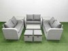 Fimous 8 Seater PE Wicker Rattan Furniture Sofa Sets with Rectangular Coffee Table 2 Seater Love Sofa 2 Stool 2 Side Table Light Grey