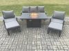 Fimous Aluminium Patio Outdoor Garden Furniture Lounge Sofa Set Gas Fire Pit Dining Table with 2 Big Footstools Dark Grey
