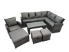 Fimous Rattan Garden Furniture Set 7 Pieces Outdoor Garden Sofa Oblong Coffee Table Set with Chair 3 Footstools Dark Grey Mixed