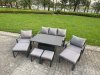 Fimous Aluminium Garden Furniture Sets 8 Seater Outdoor Sofa Set with Adjustable Rising Lifting Dining Table 2 Chairs 3 Footstools 2 Side Tables