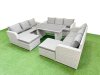 Fimous Patio Garden Furniture Sets with Black Glass Top Dining Table 3 Seater Sofa 2 Big Stool Light Grey