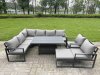 Fimous Aluminium Garden Furniture Sets,8 Seater Outdoor Conversational Dining Set with Adjustable Rising Lifting Dining Table Cushions for Yard,Poolside, Patio, Dark Grey
