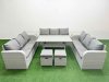 Fimous PE Rattan Lounge Sofa Set 11 Seater Outdoor Garden Furniture Set with Rectangular Dining Table 3 Seater Sofa 2 Stools 2 Side Table Light Grey