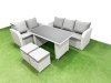 Fimous Garden Furniture Set PE Ratten Garden Sofa Set with Rectangular Dining Table 2 Small Stools Light Grey