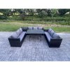Fimous Outdoor Wicker Garden Furniture Rattan Lounge Sofa Set Patio Rectangular Dining Table with Side Table 9 Seater Dark Grey Mixed
