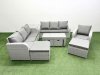 Fimous Outdoor Garden Furniture Set PE Rattan 3 Seater Sofa Reclining Chair Set with Oblong Coffee Table 4 Footstools Side Table Light Grey