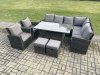 Fimous 10 Seater Garden Rattan Furniture Corner Sofa Dining Table Chairs with 2 Small Footstools Indoor Outdoor Lounge Sofa Set