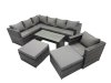 Fimous 6 Pieces Outdoor PE Rattan Garden Furniture Corner Sofa Oblong Coffee Table Set with Cushions 2 Big Footstools Dark Grey Mixed