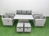 Fimous PE Rattan Garden Furniture Set Reclining Chair Sofa Lounge Sofa Set Adjustable Lifting Dining or Coffee Table 2 Side Table 2 Small Stools Light Grey
