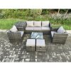 Fimous Wicker 7 Pieces Rattan Garden Furniture Sofa Set with Armchair Side Table Square Coffee Table 2 Small Footstools Dark Grey Mixed