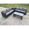 Fimous Outdoor Rattan Garden Furniture Lounge Sofa Set With Oblong Rectagular Coffee Table