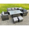 Fimous Rattan Garden Furniture Set Rising Adjustable Dining Table Lounge Sofa Set With Foostools Dark Grey Mixed Extra Side High Tall Coffee Tea Table