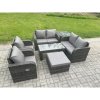 Fimous Rattan Garden Furniture Set with Rectangular Coffee Table Side Table Big Footstool 7 Seater Patio Outdoor Lounge Sofa Set