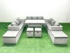 Fimous Rattan Garden Furniture Dining Set 13 Seater Lounge Sofa Dining Table Set with 4 Footstools Side Table Light Grey Mixed
