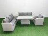 Fimous 7 Seater Poly Rattan Outdoor Garden Furniture Adjustable Lifting Dining or Coffee Table Sofa Set Patio 3 Seater Sofa Reclining Chair 3 Seater Sofa Light Grey