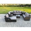 Fimous 8 Seater Garden Furniture Set Rattan Outdoor Lounge Sofa Chair With Tempered Glass Table 2 Side Tables Big Footstool Dark Grey Mixed