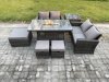 Fimous 7 Seater Rattan Garden Furniture Set Outdoor Lounge Sofa Chair Gas Fire Pit Dining Table Set With 3 Footstools Double Seat Sofa Side Table