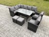 Fimous 10 Seater Outdoor Rattan Garden Furniture Set with Rectangular Dining Table 2 Small Footstool 2 Armchairs Patio Wicker Corner Sofa Set Dark Grey Mixed