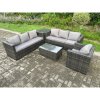 Fimous Wicker PE Rattan Sofa Set Outdoor Patio Garden Furniture with Armchair Side Table Oblong Coffee Table Dark Grey Mixed