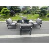 Fimous Aluminum Garden Furniture Dining Set Adjustable Rising Lifting Table And Chairs Patio Outdoor 4 Seat Plus Black Tempered Glass Dark Grey