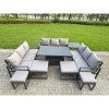 Fimous Aluminum Outdoor Patio Furniture Set Modern Patio Conversation Sets with Adjustable Rising Lifting Dining Table 4 Footstools Dark Grey