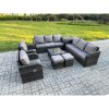 Fimous High Back Rattan Garden Furniture Set with Square Coffee Table Side Table 2 Small Footstools Indoor Outdoor Patio Lounge Sofa Set Dark Grey Mixed