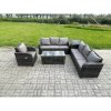 Fimous 9 Seater Outdoor Lounge Sofa Set Rattan Garden Furniture Set with Rectangular Coffee Table 2 Small Footstools 3 Seater Sofa Side Table Dark Grey Mixed