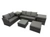 Fimous Wicker PE Rattan Garden Outdoor Furniture Set Love Sofa Square Coffee Table Set with Big Stool 2 Side Tables Dark Grey Mixed