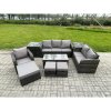 Fimous High Back Rattan Garden Furniture Set with Loveseat Sofa Rectangular Coffee Table 2 Side Tables 3 Footstools Indoor Outdoor Patio Lounge Sofa Set Dark Grey Mixed