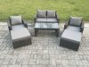 Fimous 6 Seater High Back Rattan Garden Furniture Sofa Sets with Rectangular Coffee Table Armchair 2 Big Footstool Dark Grey Mixed