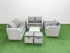 Fimous High Back Poly Rattan Garden Furniture Set with Reclining Chair Loveseat Sofa Square Coffee Table Indoor Outdoor Patio Set 2 Stool 2 Side Table Light Grey