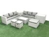 Fimous Garden Outdoor PE Rattan Furniture Set 9 Seater Rattan Garden Sofa Set with 3 Footstools 2 Side Tables Light Grey Mixed