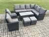 Fimous Rattan Corner Sofa Garden Furniture Set with 2 Small Footstools Rectangular Coffee Table 2 Armchairs with Cushion Dark Grey Mixed