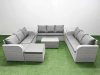 Fimous PE Rattan Lounge Sofa Set 10 Seater Outdoor Garden Furniture Set with Rectangular Coffee Table 3 Seater Sofa Big Footstool 2 Side Table Light Grey
