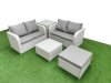 Fimous 5 Seater Outdoor Love Sofa Set Rattan Garden Furniture Set with Square Coffee Table Big Footstool Side Table Light Grey