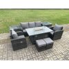 Fimous Wicker Rattan Garden Furniture Sofa Set Gas Fire Pit Dining Table Indoor Outdoor with 2 Side Table Chair Footstool