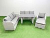 Fimous Rattan Garden Furniture Dining Set 8-seater Patio Rectangular Table Sofa Set with Side Table Big Stool Light Grey