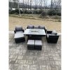 Fimous Outdoor PE Rattan Garden Furniture Gas Fire Pit Dining Table Armchairs With 3 Stools Dark Grey Mixed