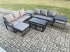 Fimous Aluminium 9 Seater Garden Furniture Outdoor Patio Sofa Set with Rectangular Coffee Table 3 Footstools 2 Side Tables Dark Grey