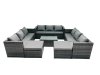 Fimous Rattan Garden Furniture Dining Set 11-seater Patio Coffee Table Sofa Set with 2 Big Stools Dark Grey Mixed
