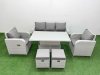 Fimous PE Rattan Garden Furniture Set Reclining Chair Sofa Lounge Sofa Set Adjustable Lifting Dining or Coffee Table 2 Small Stools Light Grey